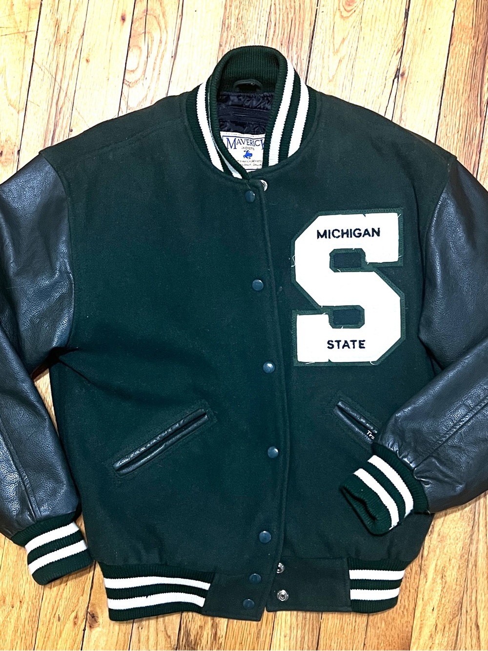Michigan State Tracy Ng Wool Genuine Leather Varsity Letterman Men's Jacket XXS